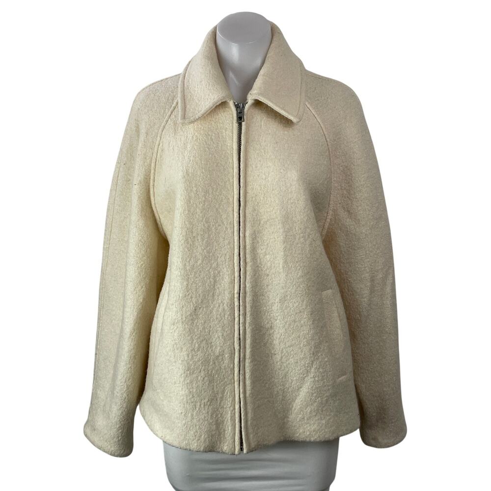 MNG by Mango Womens Cream Long Sleeves Wool Collared Zip Up Boucle Coat Jacket S